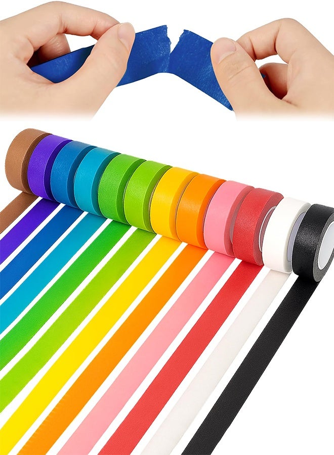 12PCS ملونة التخفيف الشريط، ملونة الشريط للأطفال الإمدادات الفنية، DIY الحرفية الشريط، ملونة الرسامين الشريط للتسمية، الفصول الدراسية، ديكور، قوس قزح لون الشريط لفات (1.8cm × 13m) - Image 1